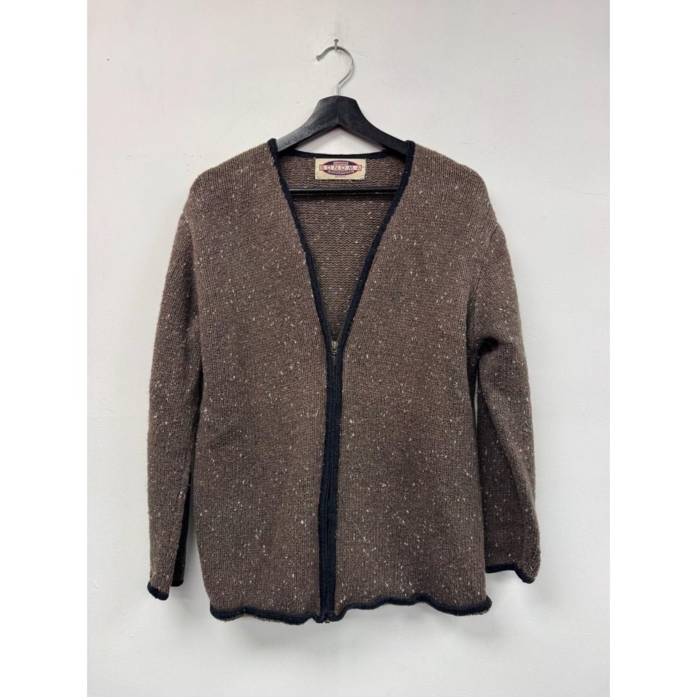 Vintage Sonoma‎ Sweater Womens Medium Brown Zip Front Knit Cardigan Speckled 90s